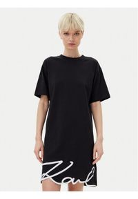 Karl Lagerfeld - KARL LAGERFELD Sukienka codzienna A1W13001 Czarny Regular Fit. Okazja: na co dzień. Typ kołnierza: dekolt w karo. Kolor: czarny. Materiał: bawełna. Typ sukienki: proste. Styl: casual