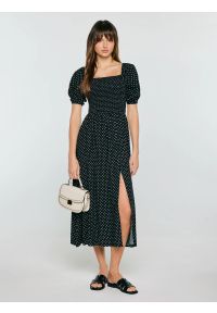 Big-Star - Sukienka damska midi z wiskozy w kropki czarna Sotini 906. Okazja: na wesele, na ślub cywilny. Typ kołnierza: dekolt w karo. Kolor: czarny. Materiał: wiskoza. Wzór: kropki. Sezon: lato. Styl: klasyczny. Długość: midi #1