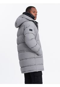 Ombre Clothing - Długa męska kurtka parka ze strukturalnej tkaniny – szara V2 OM-JALJ-0201 - XXL. Kolor: szary. Materiał: tkanina. Długość: długie. Wzór: aplikacja #5
