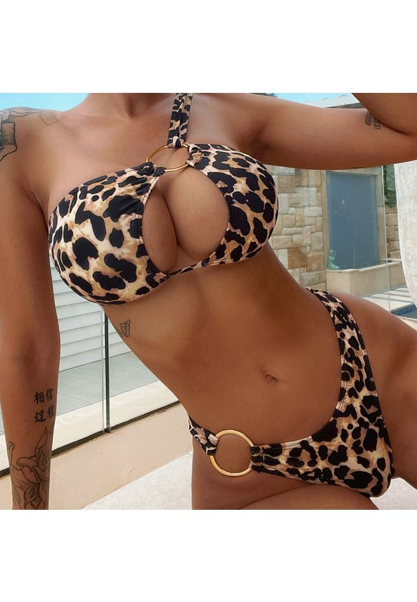 Intica - Bikini asymetryczne z kółkami na plażę Emel. Materiał: materiał