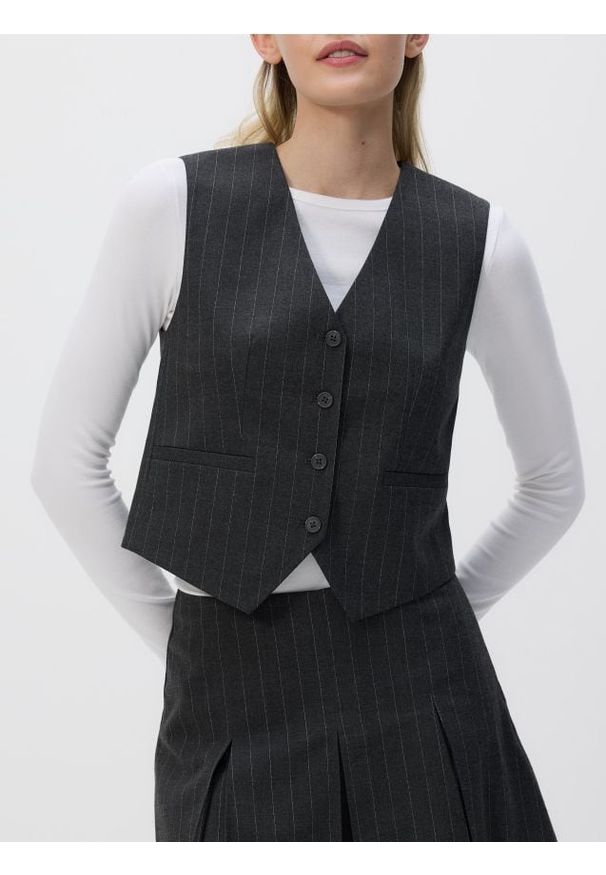 Reserved - Garniturowa kamizelka z wiskozą - ciemnoszary. Kolor: szary. Materiał: wiskoza