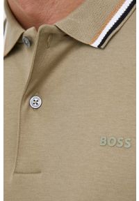 BOSS polo bawełniane kolor zielony gładki. Typ kołnierza: polo. Kolor: zielony. Materiał: bawełna. Długość: krótkie. Wzór: gładki #3