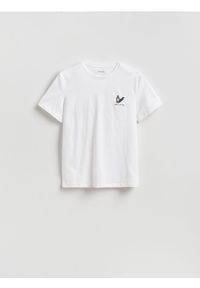 Reserved - T-shirt regular z bawełny merceryzowanej - biały. Kolor: biały. Materiał: bawełna #1