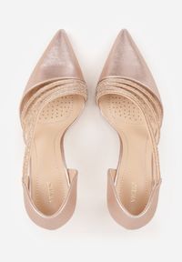 Born2be - Szampańskie Eleganckie Szpilki VICES Zdobione Paskami z Cyrkoniami Thalasura. Okazja: na wesele, na ślub cywilny. Zapięcie: pasek. Kolor: złoty. Wzór: aplikacja. Obcas: na szpilce. Styl: elegancki #3