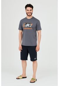 EA7 Emporio Armani - EA7 Męski szary t-shirt z holograficznym logo, Rozmiar XL. Kolor: szary