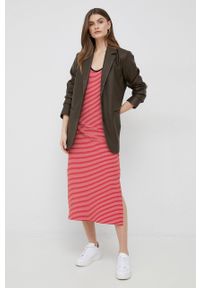 TOMMY HILFIGER - Tommy Hilfiger sukienka kolor czerwony midi prosta. Okazja: na co dzień. Kolor: czerwony. Materiał: materiał, wiskoza. Długość rękawa: na ramiączkach. Typ sukienki: proste. Styl: casual. Długość: midi #4