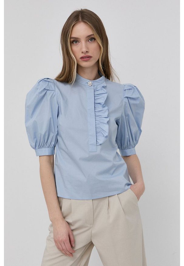 Custommade bluzka bawełniana Dolores damska gładka. Okazja: na co dzień. Kolor: niebieski. Materiał: bawełna. Długość rękawa: krótki rękaw. Długość: krótkie. Wzór: gładki. Styl: casual
