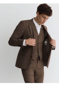 Reserved - Marynarka slim fit z wełną - brązowy. Kolor: brązowy. Materiał: wełna #1