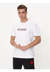 Hugo T-Shirt Camo Logo 50514969 Beżowy Regular Fit. Kolor: beżowy. Materiał: bawełna
