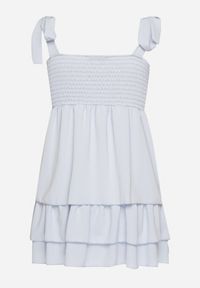 Born2be - Niebieska Rustykalna Sukienka o Taliowanym Kroju z Wiązaniem i Falbanami Finkio. Okazja: na co dzień. Kolor: niebieski. Długość rękawa: na ramiączkach. Wzór: aplikacja. Styl: casual, elegancki #4