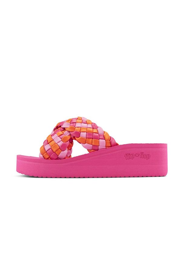 Flip*Flop - Klapki plażowe damskie Flip Flop Wedgy Cross. Okazja: na plażę. Kolor: różowy. Sezon: lato. Styl: sportowy