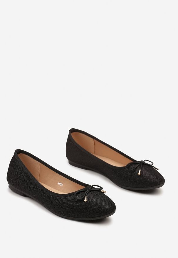 Born2be - Czarne Płaskie Balerinki z Ozdobną Kokardką Lainara. Zapięcie: bez zapięcia. Kolor: czarny. Materiał: jeans. Styl: elegancki, klasyczny