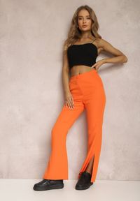 Renee - Pomarańczowe Spodnie Dzwony Evissa. Kolor: pomarańczowy. Materiał: koronka. Długość: krótkie. Wzór: jednolity. Styl: elegancki #4