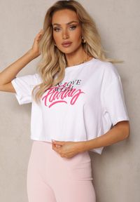 Renee - Biały Krótki T-shirt z Bawełny z Nadrukiem na Przodzie Questa. Kolor: biały. Materiał: bawełna. Długość: krótkie. Wzór: nadruk #1