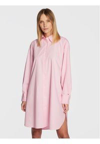 TOMMY HILFIGER - Tommy Hilfiger Sukienka koszulowa Solid WW0WW37102 Różowy Oversize. Kolor: różowy. Materiał: bawełna. Typ sukienki: koszulowe, oversize