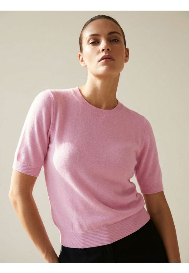 Sinsay - Sweter z krótkim rękawem - różowy. Kolor: różowy. Długość rękawa: krótki rękaw. Długość: krótkie