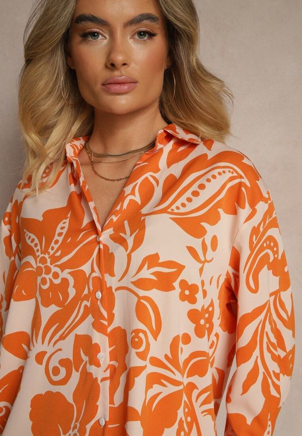 Renee - Pomarańczowa Koszula Oversize w Kwiatowy Print Boinea. Kolor: pomarańczowy. Wzór: kwiaty, nadruk