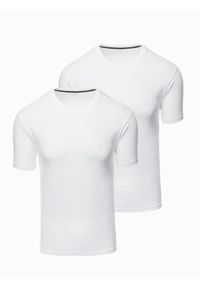 Ombre Clothing - Zestaw męskich t-shirtów z okrągłym dekoltem - biała V4. Okazja: na co dzień. Kolor: biały. Materiał: bawełna, elastan, jersey, dzianina. Wzór: nadruk. Styl: casual