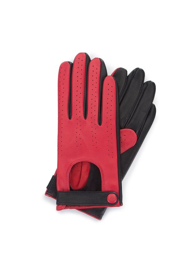Wittchen - Damskie rękawiczki skórzane dwukolorowe czerwono-czarne. Kolor: wielokolorowy, czarny, czerwony. Materiał: skóra. Styl: elegancki
