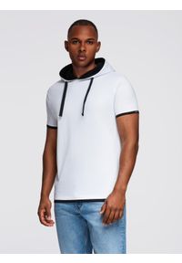 Ombre Clothing - Męski t-shirt bawełniany z kapturem – biały V1 - Rozmiar: L. Okazja: na co dzień. Typ kołnierza: kaptur. Kolor: biały. Materiał: bawełna. Styl: klasyczny, casual, elegancki