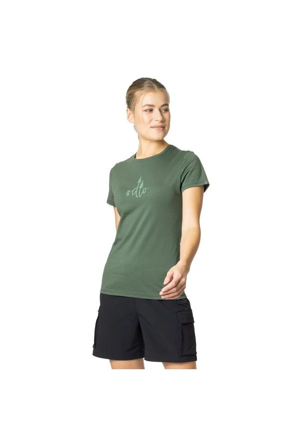 Koszulka damska z krótkim rękawem trekkingowa Odlo KUMANO TREES. Kolor: zielony. Długość rękawa: krótki rękaw. Długość: krótkie