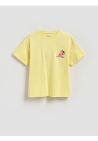 Reserved - Bawełniany t-shirt z aplikacją - jasnożółty. Kolor: żółty. Materiał: bawełna. Wzór: aplikacja