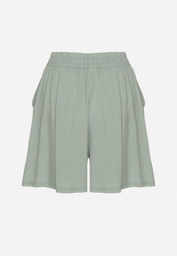 Born2be - Jasnozielone Bawełniane Szorty z Wysokim Stanem i Wiązaniem Zenmio. Stan: podwyższony. Kolor: zielony. Materiał: bawełna. Sezon: lato. Styl: elegancki, sportowy