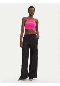 Adidas - adidas Top Fluffy JW6002 Różowy Slim Fit. Kolor: różowy. Materiał: syntetyk