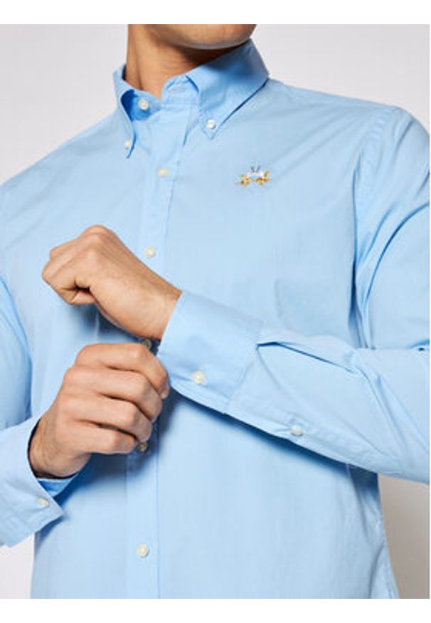 La Martina Koszula Poplin CCMC02 PP003 Błękitny Slim Fit. Kolor: niebieski. Materiał: bawełna