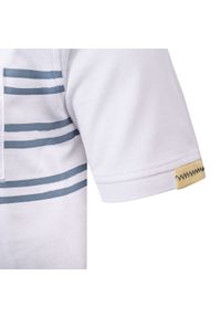 Koszulka Polo - Męska - Pako Jeans - Biała, Paski i Nadruk. Okazja: na co dzień. Typ kołnierza: polo. Kolor: biały. Materiał: bawełna. Wzór: paski, prążki. Styl: casual