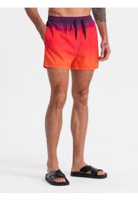 Ombre Clothing - Kąpielówki męskie efekt ombre - pomarańczowe V17 - Rozmiar: XL. Kolor: pomarańczowy. Materiał: poliester, materiał. Wzór: gładki