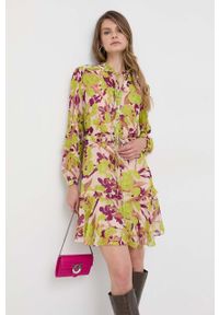 Pinko sukienka kolor zielony mini rozkloszowana. Kolor: zielony. Materiał: materiał. Długość: mini