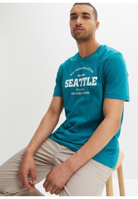 bonprix - Bawełniany T-shirt (zestaw 2 szt.). Kolor: niebieski. Materiał: bawełna. Wzór: napisy #1