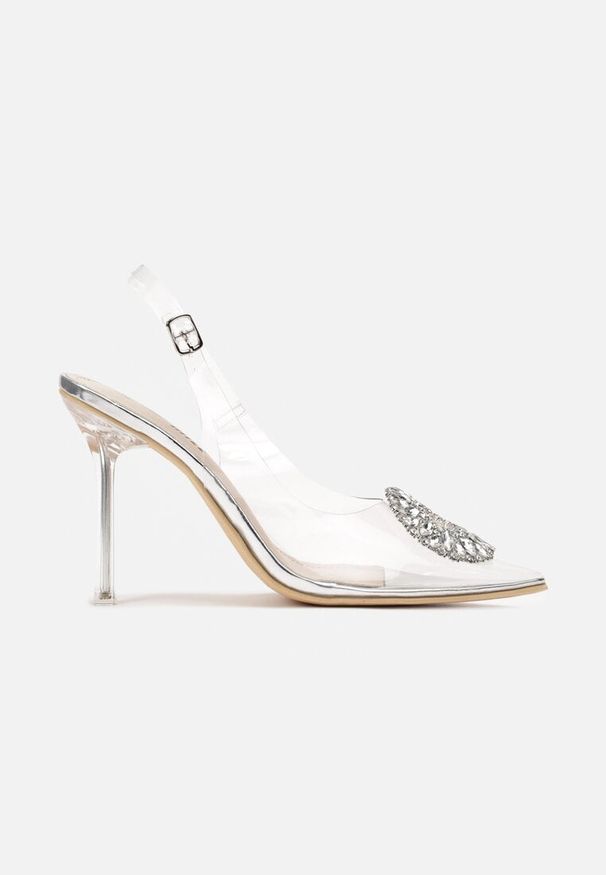 Renee - Srebrne Transparentne Sandały na Szpilce z Klamrą w Cyrkonie Luxuria. Zapięcie: klamry. Kolor: srebrny. Obcas: na szpilce. Styl: glamour