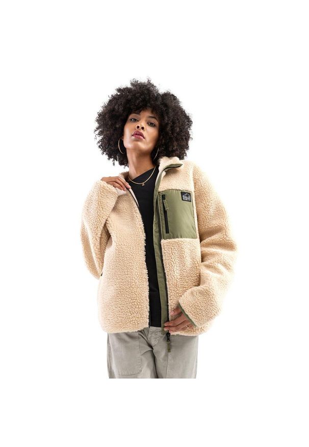 SIROKO - Kurtka polarowa do sportów zimowych damska Sherpa. Kolor: beżowy, wielokolorowy, zielony. Materiał: polar. Sezon: zima