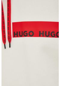 Hugo - HUGO bluza 50466023 męska kolor beżowy z kapturem z nadrukiem. Typ kołnierza: kaptur. Kolor: beżowy. Materiał: dzianina. Wzór: nadruk #3