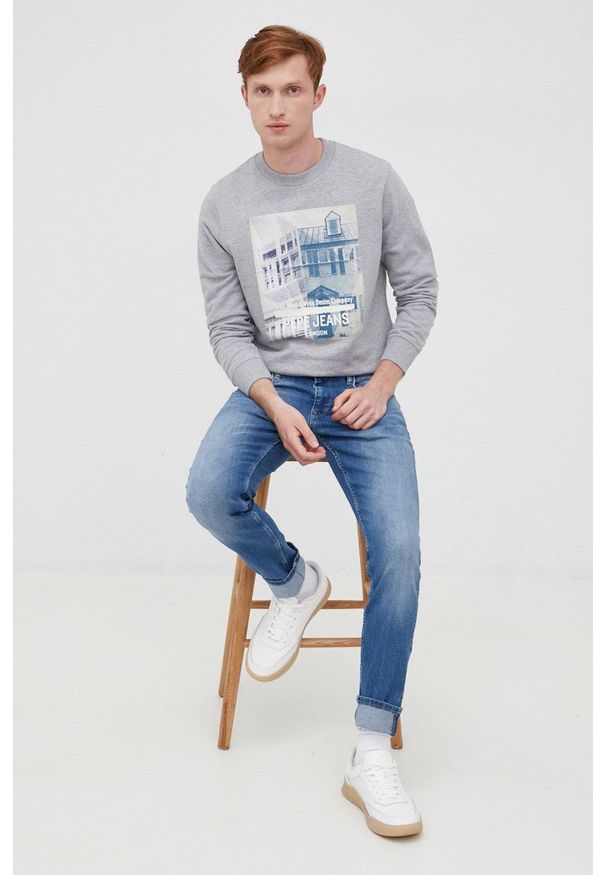 Pepe Jeans bluza męska kolor szary z nadrukiem. Kolor: szary. Wzór: nadruk