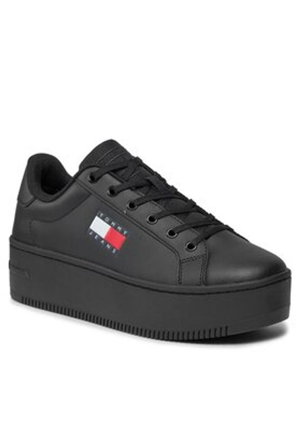 Tommy Jeans Sneakersy Tjw Flatform Ess EN0EN02518 Czarny. Kolor: czarny. Materiał: skóra