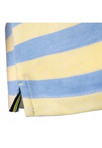 Bawełniana, Męska Koszulka Polo - Pako Jeans - Żółte Pasy. Okazja: na co dzień. Typ kołnierza: polo. Kolor: żółty, złoty, wielokolorowy. Materiał: bawełna. Wzór: prążki, paski. Styl: casual #8