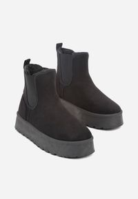 Born2be - Czarne Śniegowce na Grubej Podeszwie w Stylu Sztybletów Avrenna. Okazja: na co dzień. Kolor: czarny. Materiał: jeans. Styl: casual, klasyczny #2