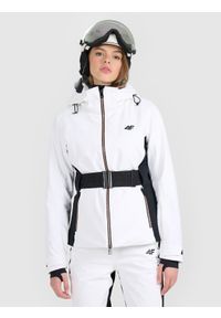 4f - 4F Kurtka narciarska membrana Dermizax 20000 z systemem RECCO damska - biała XS. Typ kołnierza: kołnierzyk stójkowy. Kolor: biały. Materiał: skóra, materiał. Wzór: nadruk. Sezon: zima #1
