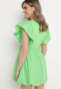 Born2be - Zielona Sukienka Altheia. Kolor: zielony. Materiał: tkanina, tiul, bawełna. Wzór: jednolity, aplikacja. Typ sukienki: bombki. Styl: klasyczny. Długość: mini