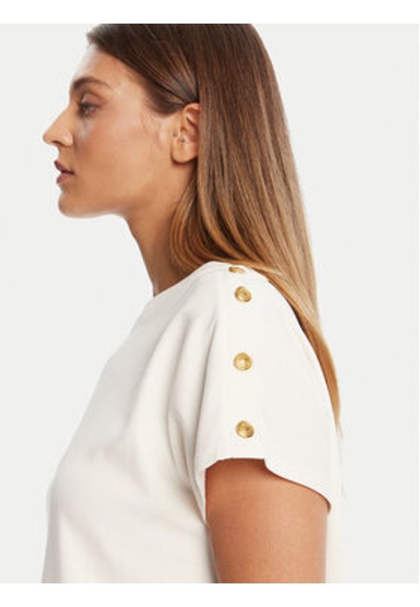 TOMMY HILFIGER - Tommy Hilfiger T-Shirt Gold Button WW0WW47455 Écru Regular Fit. Materiał: bawełna