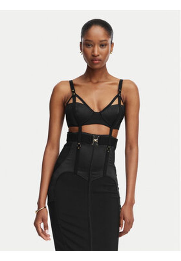 Elisabetta Franchi Sukienka koktajlowa AB-881-62E2-V660 Czarny Slim Fit. Kolor: czarny. Materiał: syntetyk. Styl: wizytowy