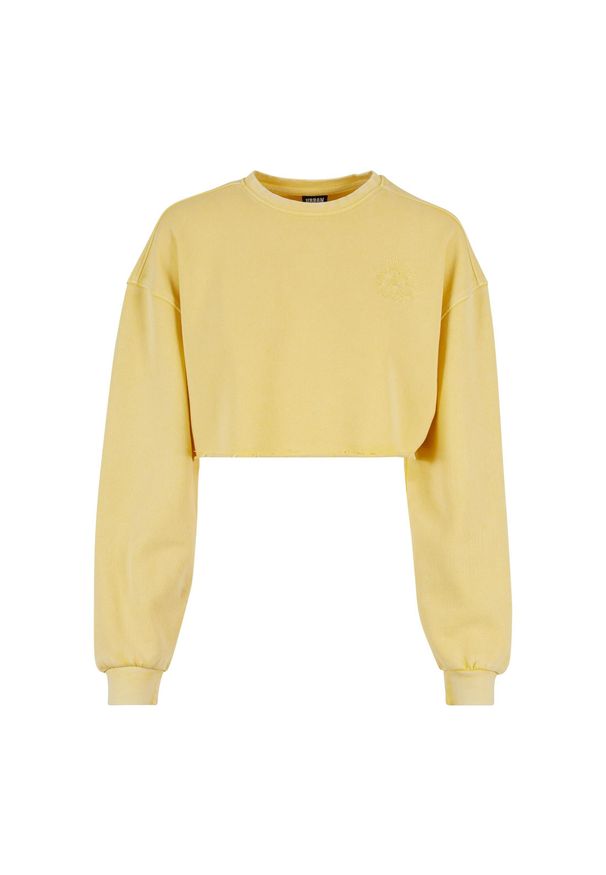 Bluza crop haftowane z kwiatami duże rozmiary dla kobiet Urban Classics. Kolor: żółty. Długość: krótkie. Wzór: kwiaty, haft