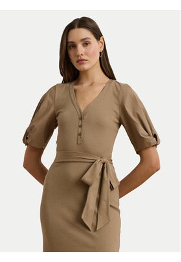 Lauren Ralph Lauren - LAUREN RALPH LAUREN Sukienka codzienna 250964070002 Beżowy Slim Fit. Okazja: na co dzień. Kolor: beżowy. Materiał: bawełna. Typ sukienki: proste. Styl: casual