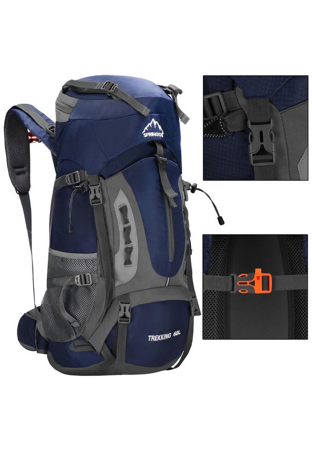 SPRINGOS - Plecak trekkingowy 60 L Springos z gwizdkiem. Kolor: niebieski. Styl: sportowy