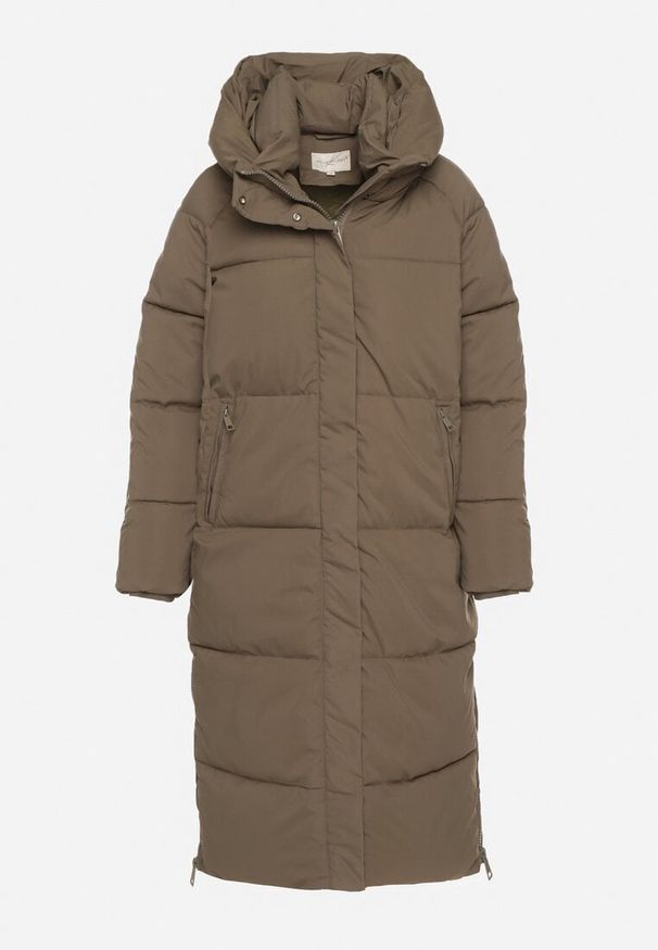 Born2be - Ciemnozielona Pikowana Kurtka Zimowa z Kapturem i Bocznymi Suwakami Acurrive. Okazja: na spotkanie biznesowe, na co dzień, do pracy, na spacer. Typ kołnierza: kaptur. Kolor: zielony. Materiał: jeans. Sezon: zima. Styl: biznesowy, klasyczny, casual, elegancki