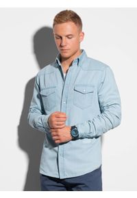 Ombre Clothing - Koszula męska z długim rękawem K567 - jasnoniebieska - XL. Kolor: niebieski. Materiał: jeans, bawełna. Długość rękawa: długi rękaw. Długość: długie. Styl: klasyczny #7