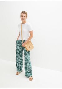 bonprix - Spodnie palazzo z nadrukiem. Kolor: zielony. Wzór: nadruk. Styl: elegancki #2
